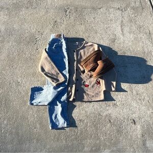 Beige leaf patterned cardigan